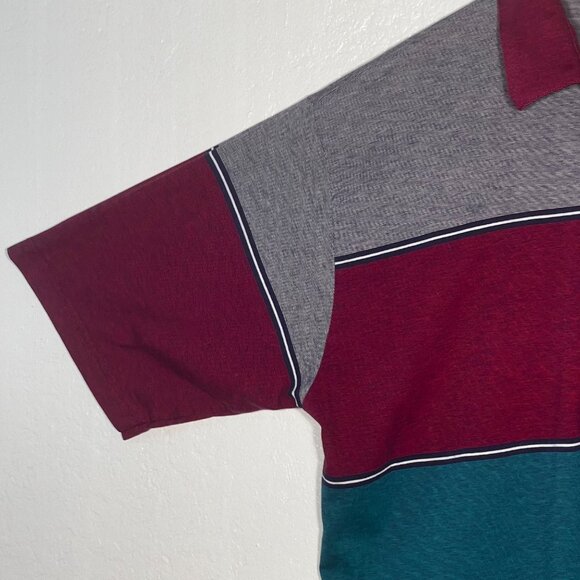 John Henry Sport Men  XL Polo Shirt Colorblock Casual Red Gray Teal Short Sleeve - Picture 7 of 14